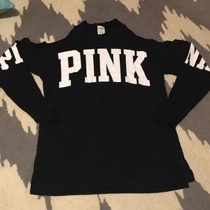 PINK black open shoulder long sleeve top